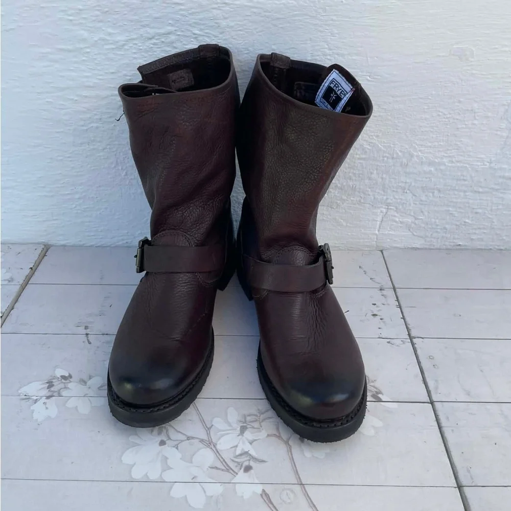 Frye Brown Leather Harness Boots